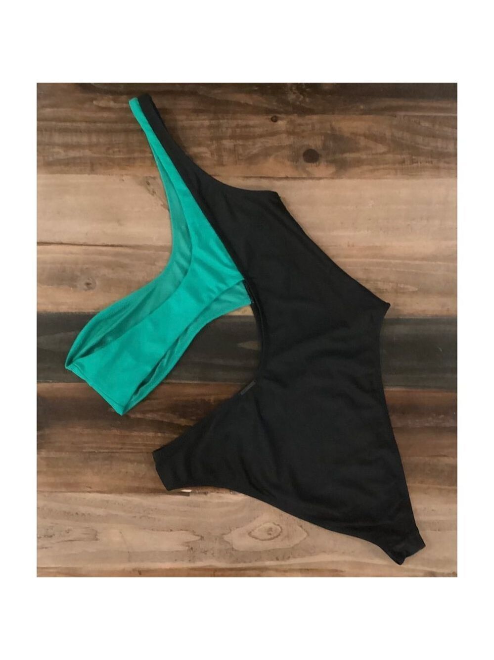 𝅺Kendall And Kylie Black And Green Bandeau One Piece Swimsuit Size XL - Picture 6 of 9